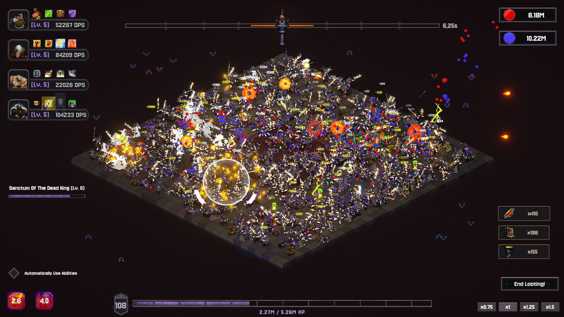 Official Steam screenshot of Horde of The Dead King combat with dense skeletons and gold loot